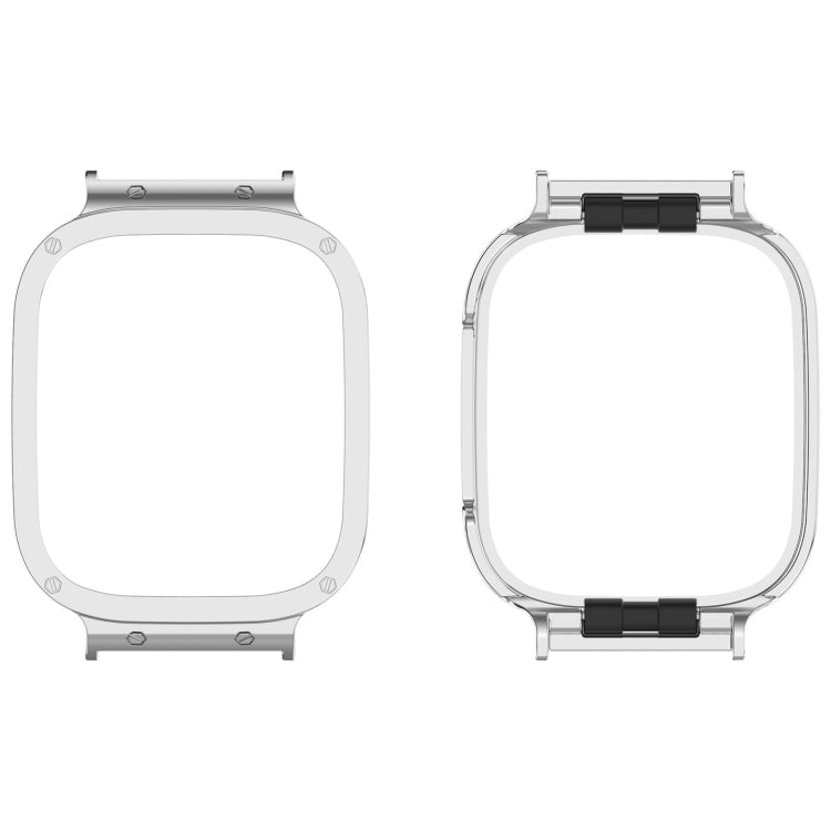 Silver metal watch protective case frame with black bezel inserts