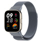 Space grey milanese metal watch band on smartwatch, mesh links with clasp