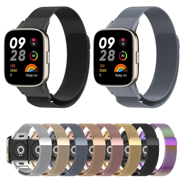 Milanese metal watch bands in multiple colors on smartwatch straps