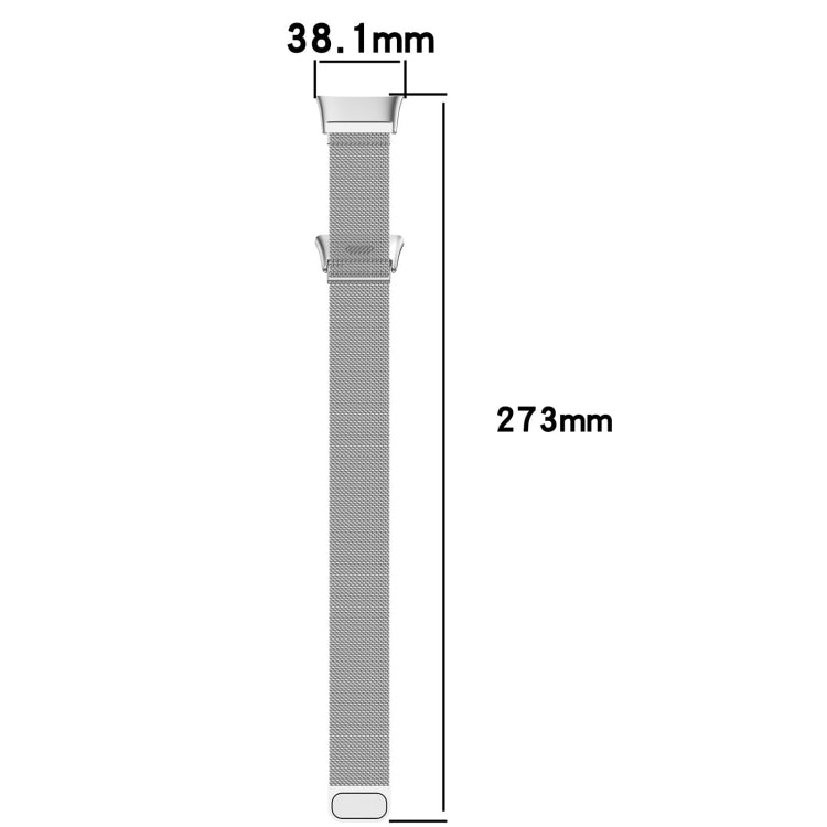Milanese metal watch band size: 38.1 mm width, 273 mm length