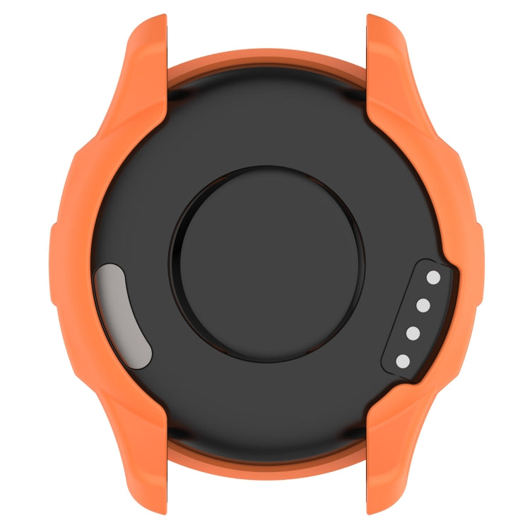 Orange armor watch protective case, top view with open circular bezel