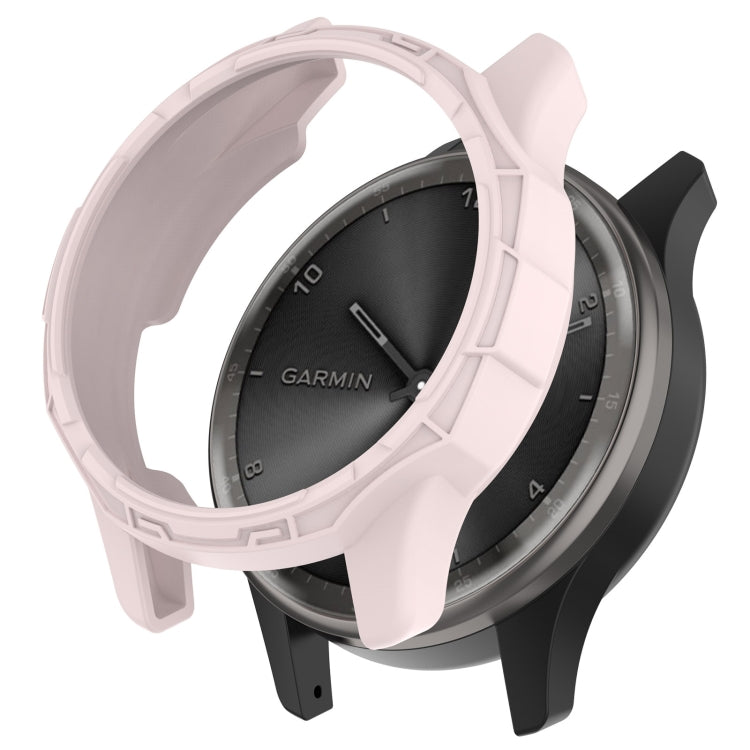 Light pink armor watch protective case over round smartwatch face