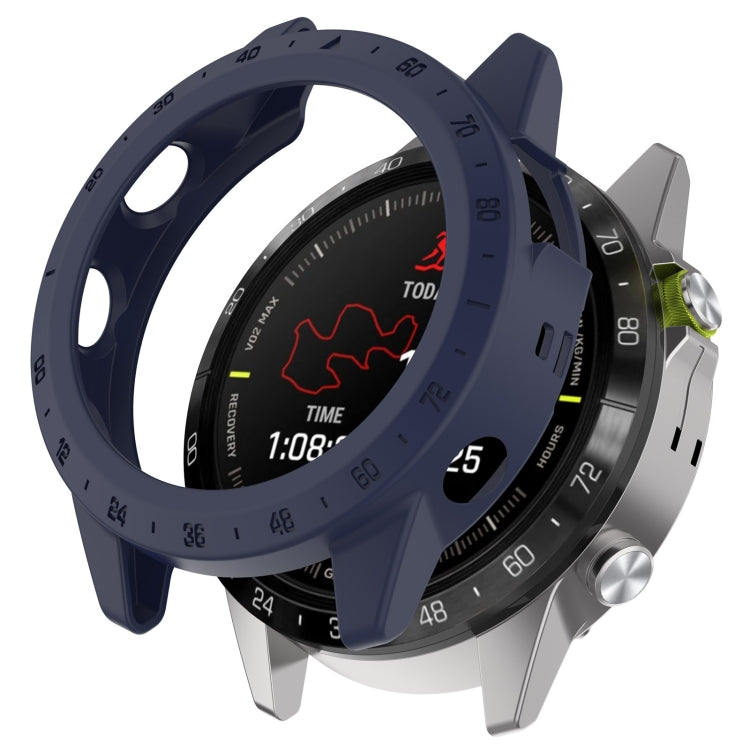 Blue protective watch case with raised bezel for Garmin smartwatch