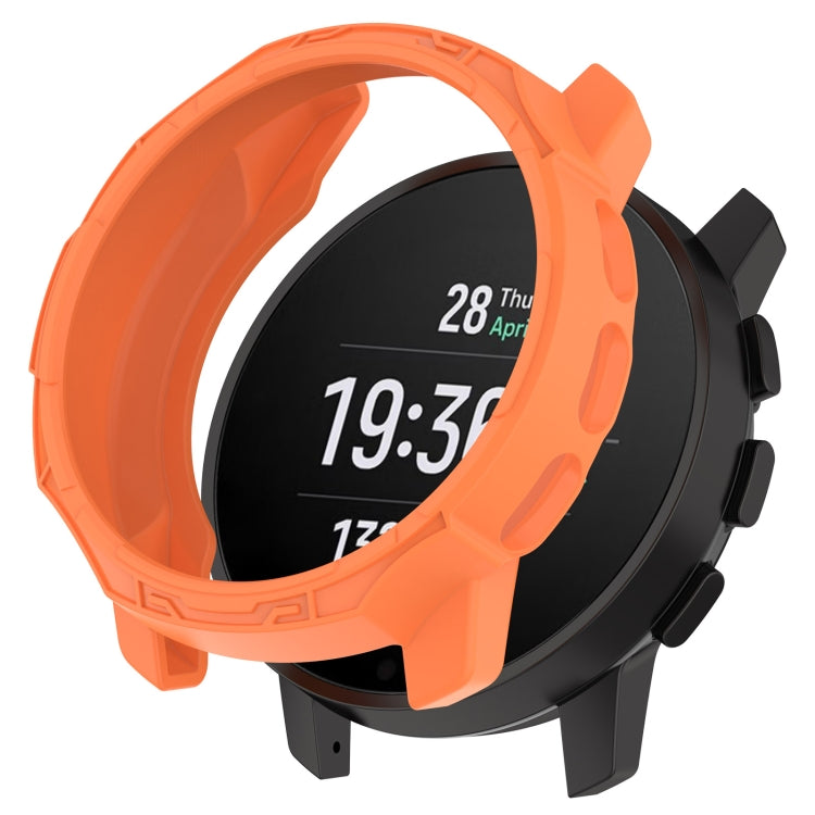 Orange protective watch case with raised bezel for Garmin smartwatch