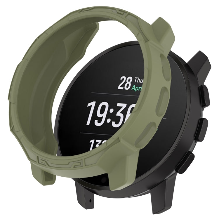 Olive green protective watch case with raised bezel for Garmin smartwatch