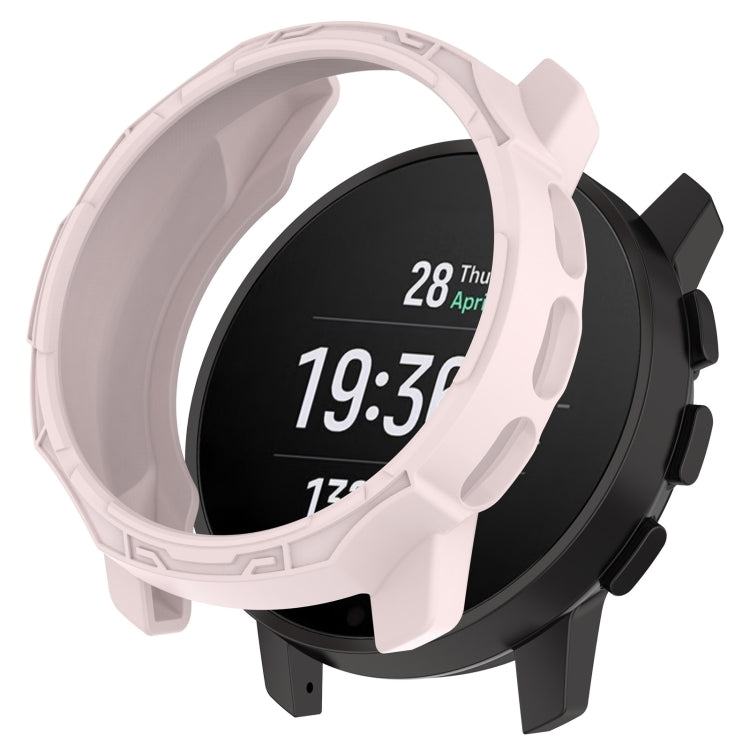 Light pink protective watch case with raised bezel for Garmin smartwatch