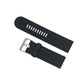 Black silicone watch strap with metal buckle and perforated adjustment holes