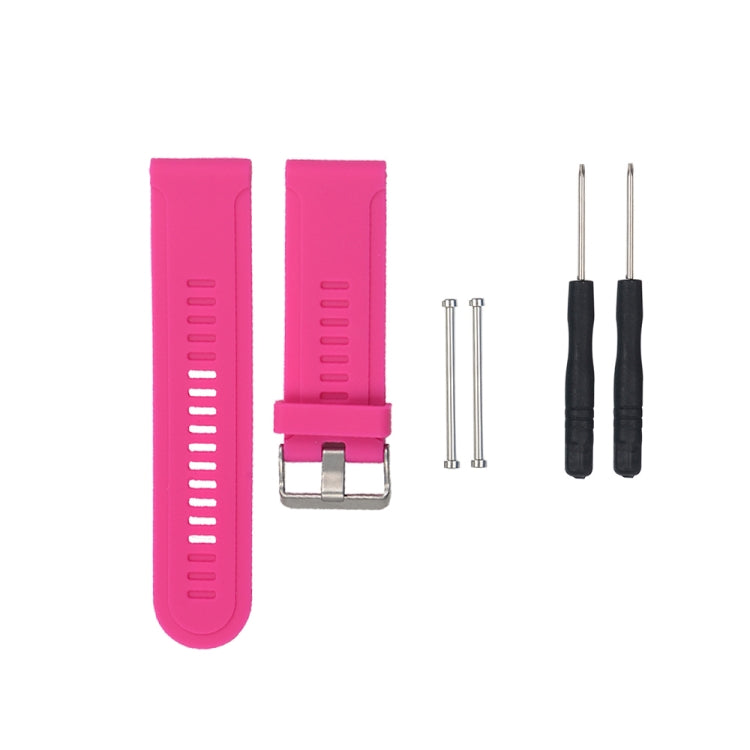 Pink silicone watch strap set with metal buckle, adjustment holes, and fixing pins