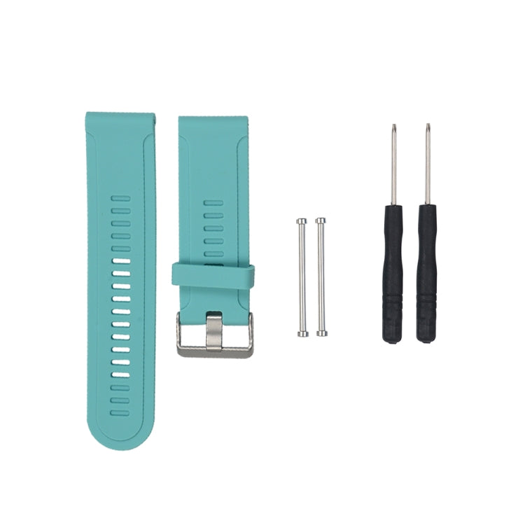 Teal silicone watch strap set with metal buckle and fixing pins