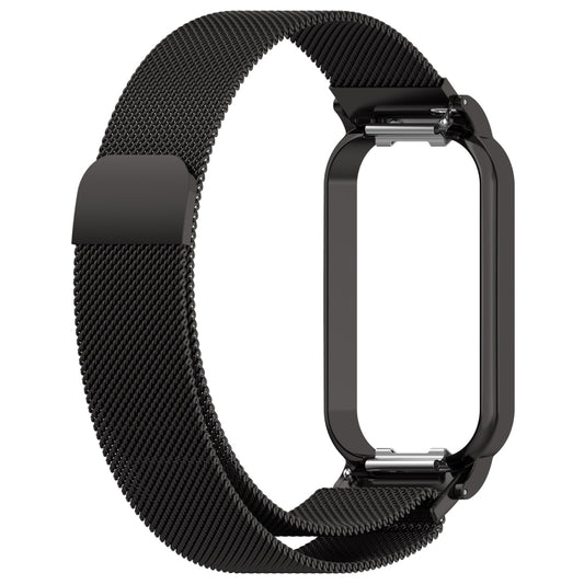 Black Milan metal watch band with mesh strap and raised metal watch frame