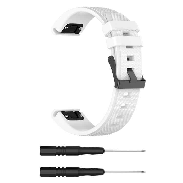 White silicone replacement watch strap with quick-release buckle and pin tools