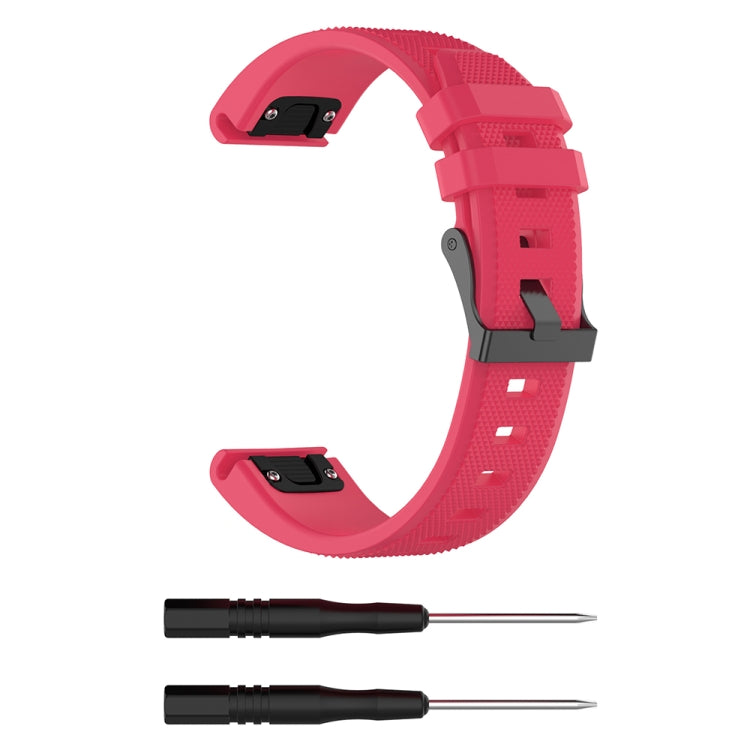 Rose red silicone replacement watch strap with quick-release buckle and pin tools