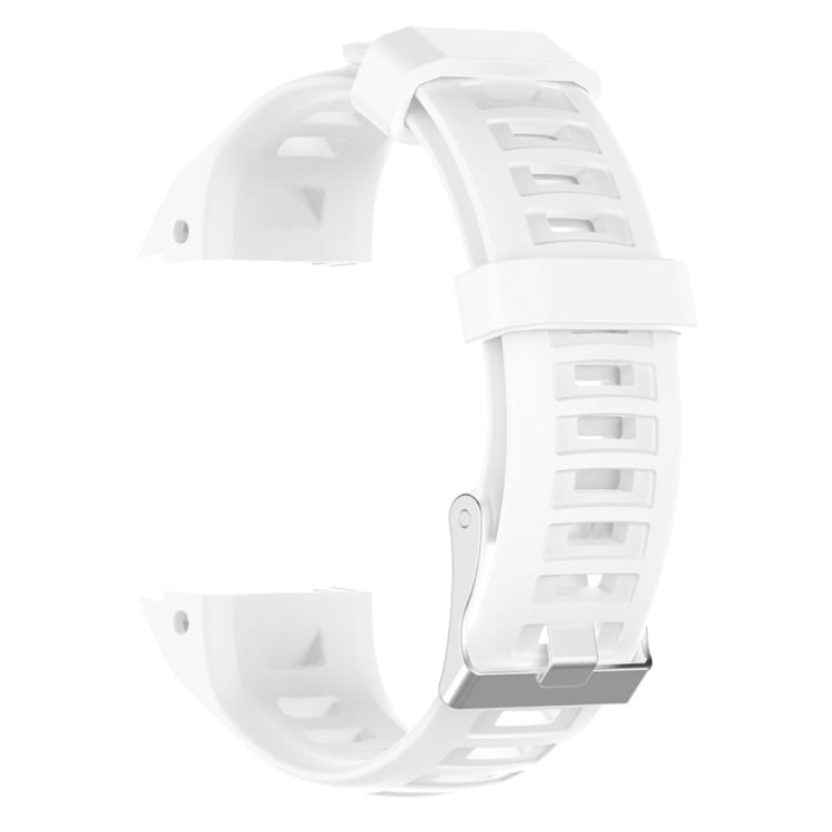 White silicone replacement watch strap with metal buckle and multiple adjustment holes
