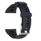 Dark blue silicone replacement watch strap with metal buckle and adjustment holes