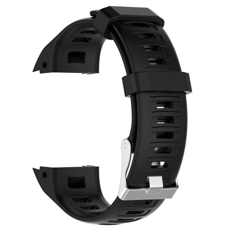 Dark blue silicone replacement watch strap with end caps and metal buckle