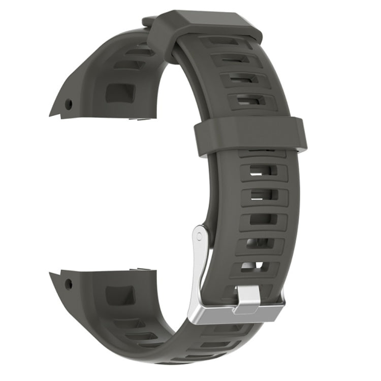 Grey silicone replacement watch strap with metal buckle and adjustment holes