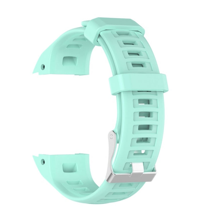 Mint green silicone replacement watch strap with metal buckle and adjustment holes