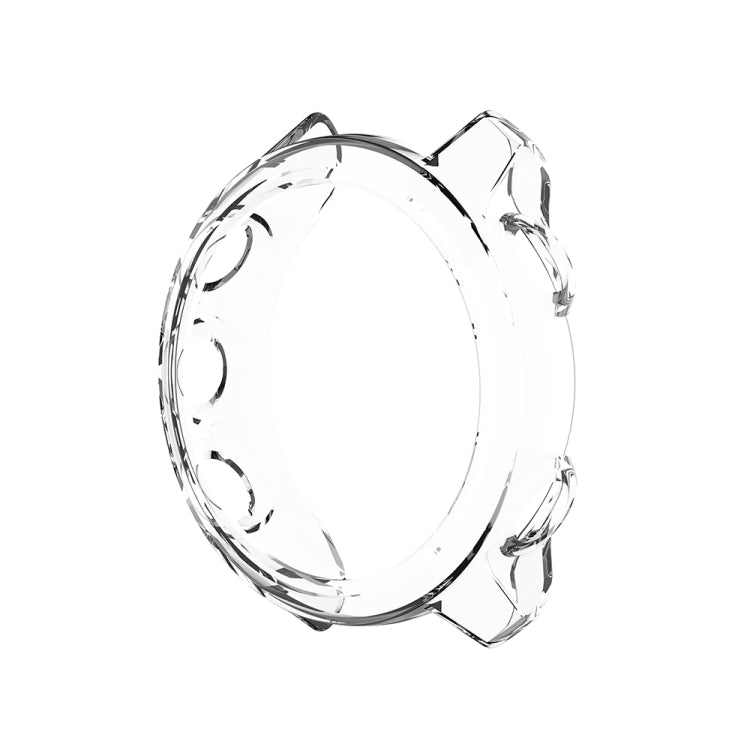 Transparent white silicone protective watch case, circular ring design with cutouts.
