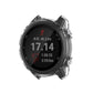 Transparent silicone protective case for smartwatch, front view with black display on.
