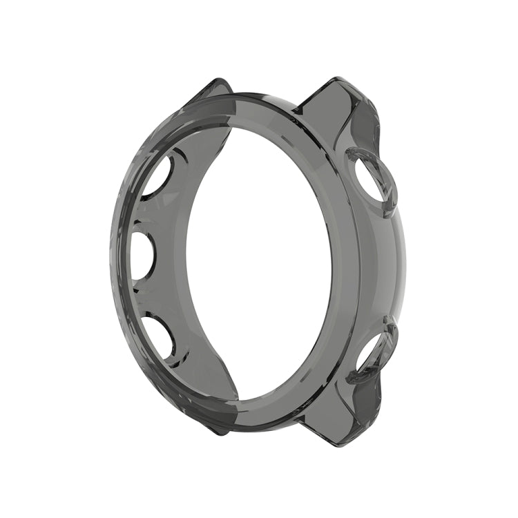 Transparent black silicone protective watch case, dark ring with snap-fit cutouts.