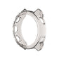 Transparent grey silicone protective watch case, clear ring with side clips and cutouts.
