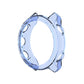Transparent blue silicone protective watch case, clear blue ring with side clip cutouts.