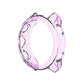 Transparent purple silicone protective watch case, clear magenta-toned ring with cutouts.