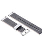 Nylon watch strap with gray woven texture, white keeper strap and metal buckle loop