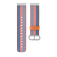 Nylon watch strap with blue, orange, and white stripes, metal D-ring buckle