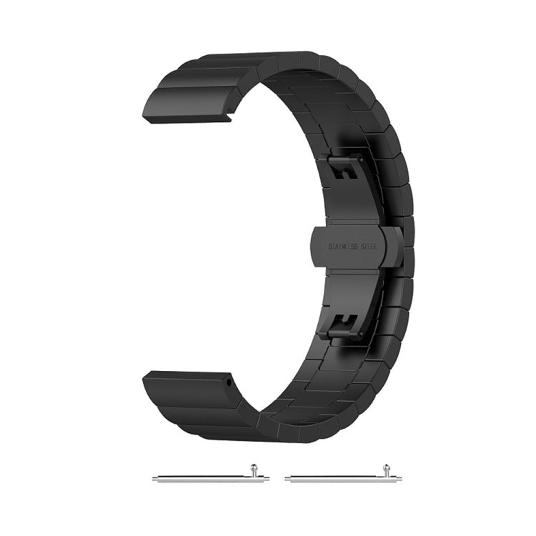 Black metal replacement watch strap with spring pin tools included.