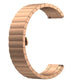Rose gold metal link watch strap with buckle clasp for a smartwatch.