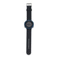 Black perforated silicone watch strap with metal buckle, on Garmin watch