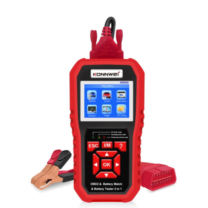 Handheld red KONNWEI KW880 car OBD2 diagnostic scanner with color screen and buttons