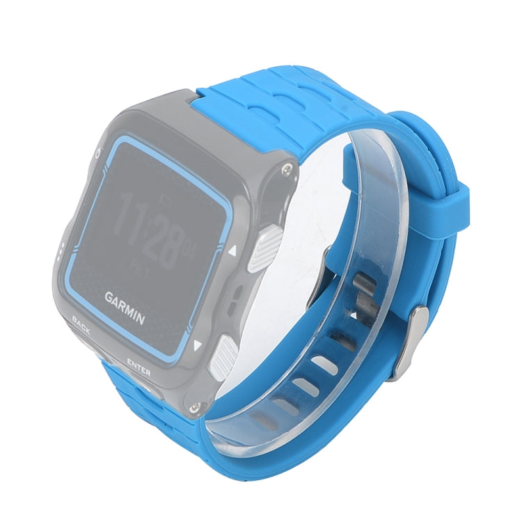 Garmin Forerunner watch with blue replacement silicone strap and metal buckle clasp