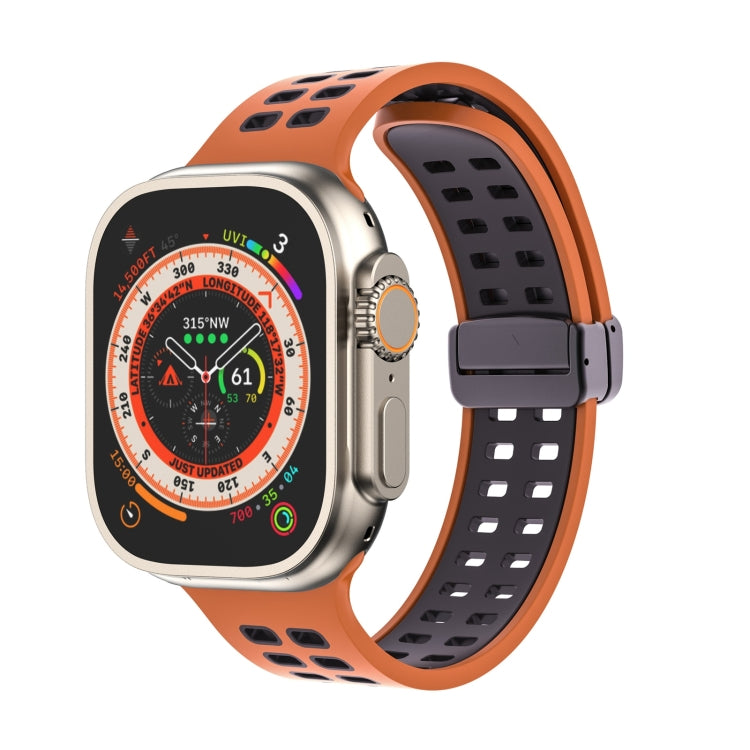 Silicone watch band with magnetic fold clasp, orange with square hole pattern
