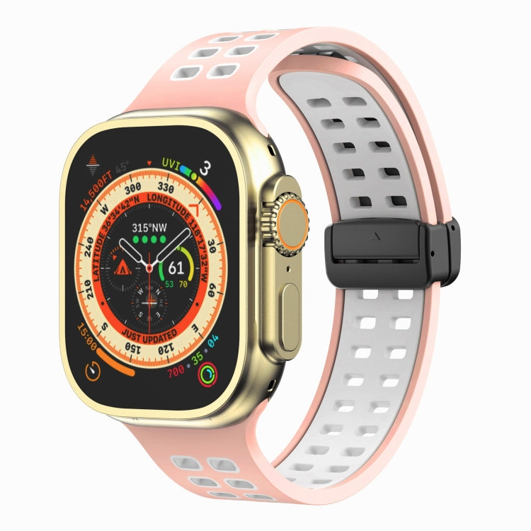 Silicone watch band with magnetic fold clasp, pink with square hole pattern