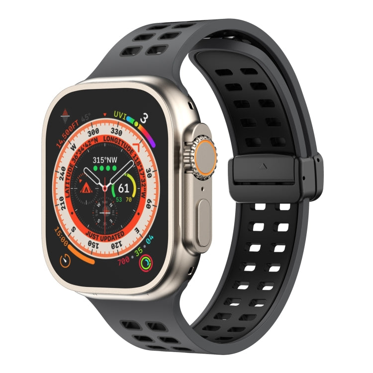 Dark gray silicone smartwatch band with magnetic fold clasp and square hole pattern