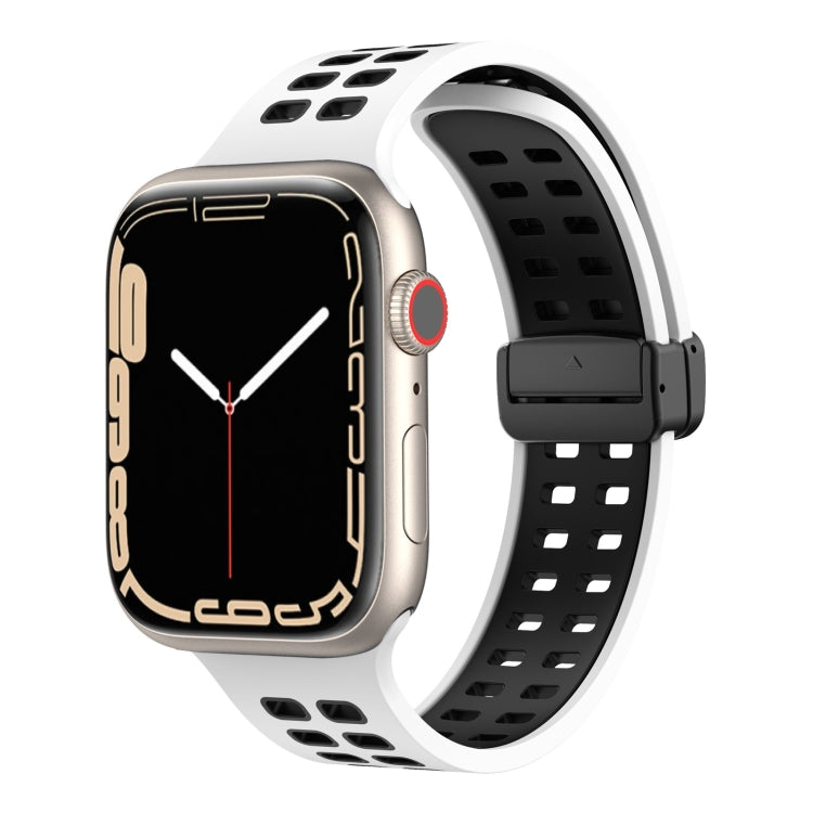 White silicone smartwatch band with square perforations and magnetic fold clasp