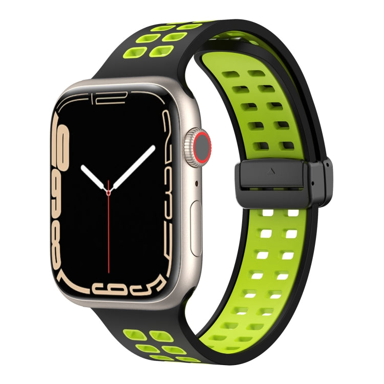 Green silicone smartwatch band with square holes and magnetic fold clasp