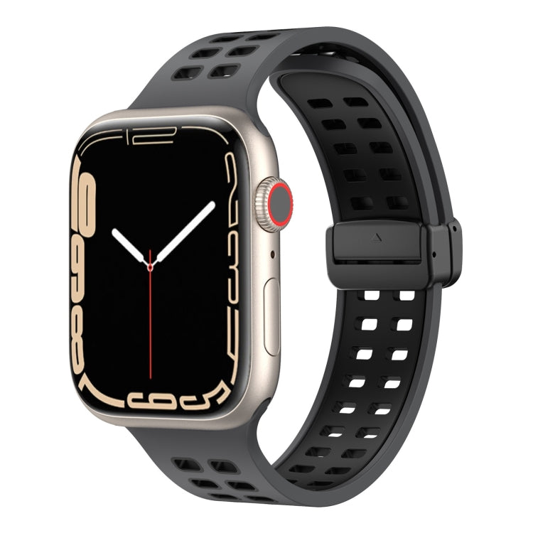 Black silicone smartwatch band with square holes and magnetic fold clasp hardware