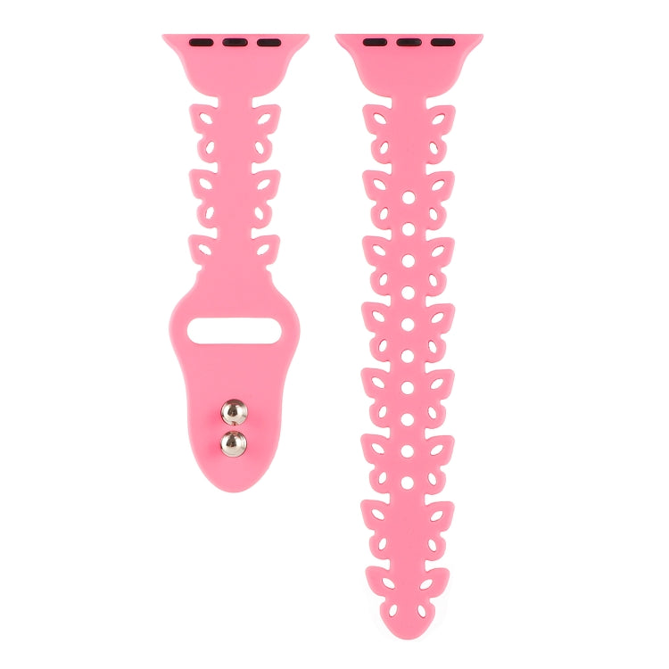 Pink butterfly hollow silicone watch band strap ends with metal pin details.