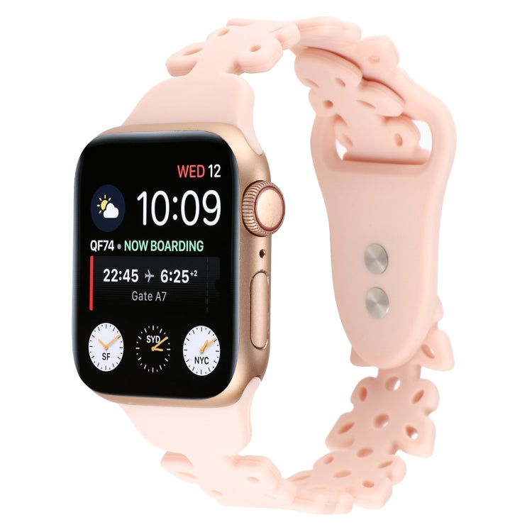 Rose pink silicone butterfly hollow watch band for Apple Watch with openwork cutouts