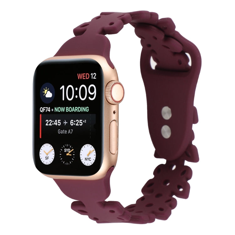 Maroon butterfly-hollow silicone watch band for Apple Watch, butterfly cutouts