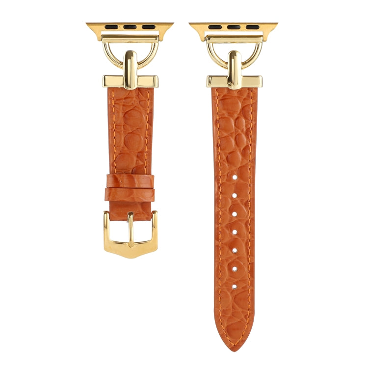 Genuine leather crocodile-embossed watch band with D-buckle, orange with gold-tone buckle