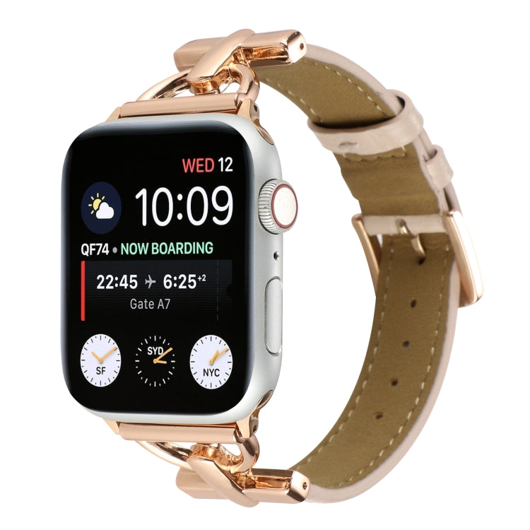 Genuine leather crocodile-embossed watch band with D-buckle, rose-gold hardware and dark olive strap