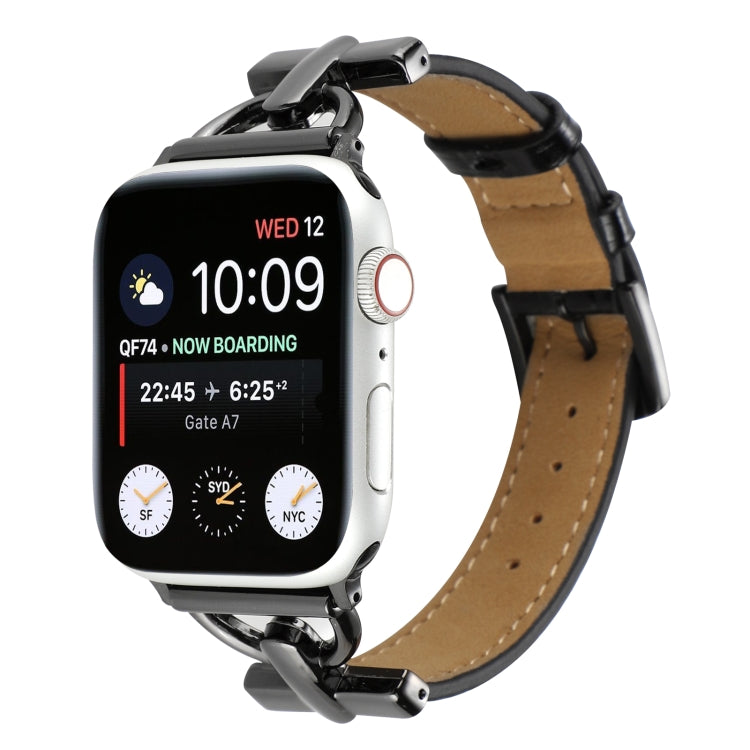 Genuine leather watch band, crocodile pattern in brown with black D-buckle clasp.