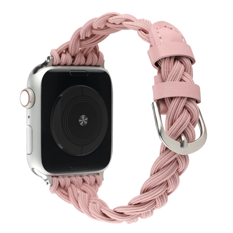 Apple Watch braided nylon elastic band, blush pink braid with silver buckle loop