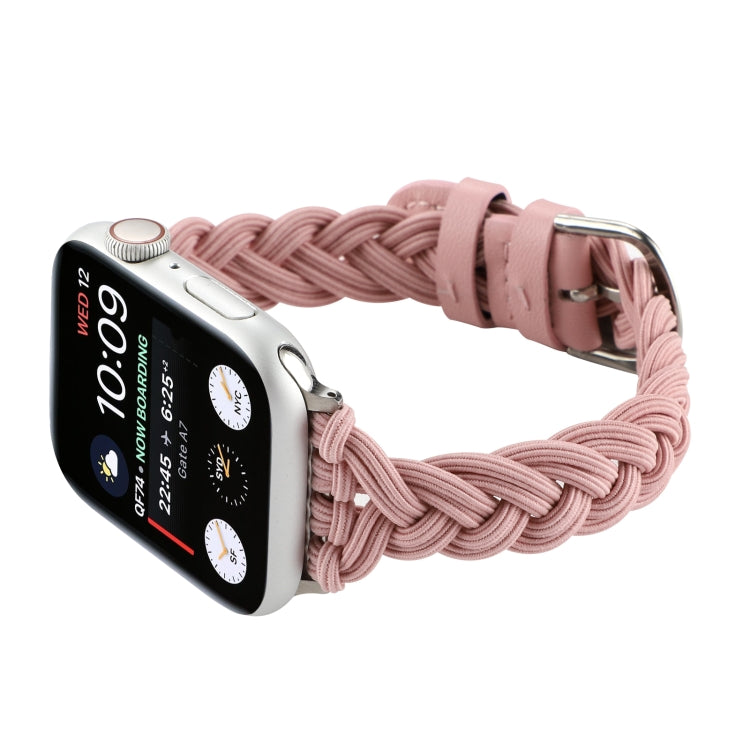 Apple Watch braided nylon elastic band, blush pink woven strap with metal clasp