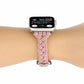 Apple Watch braided nylon elastic band, blush pink on wrist with metal buckle