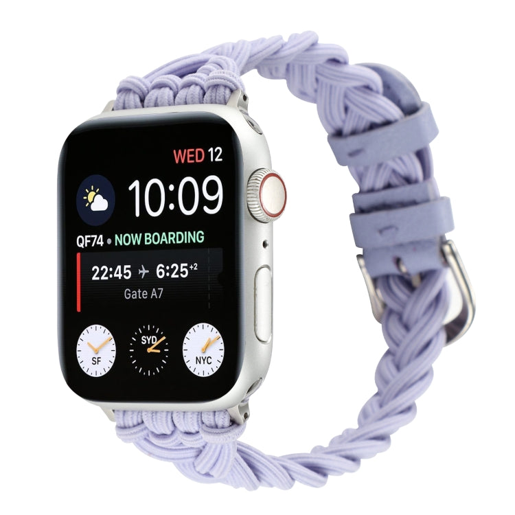 Lavender braided elastic nylon Apple Watch band with metal buckle and clasp